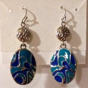 NWT Silver/Blue/Teal oval drop earrings